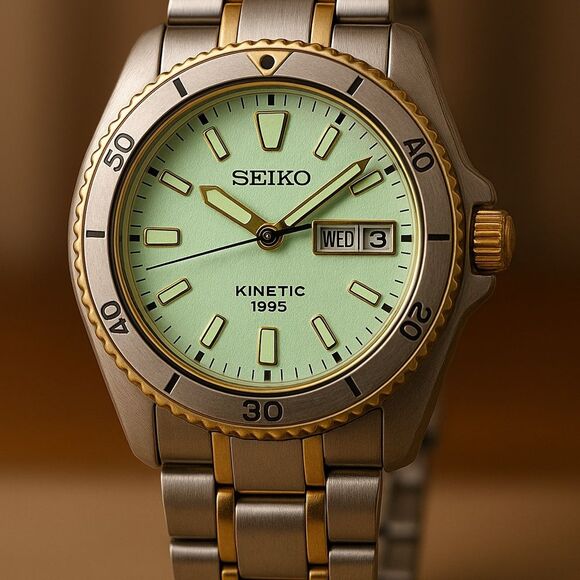 Seiko Kinetic 5M43-0A80 Watch: Classic Silver and Gold Timepiece - Picture 1 of 6